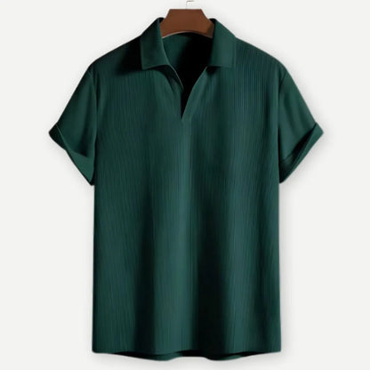 Geripptes Poloshirt für Herren mit offenem Kragen