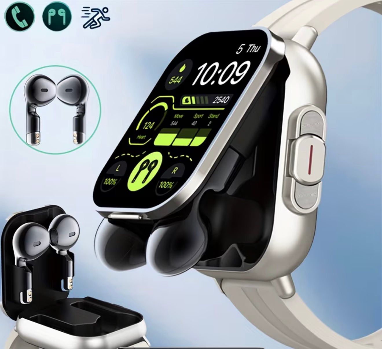 2-in-1 Smartwatch with Built-in Earbuds